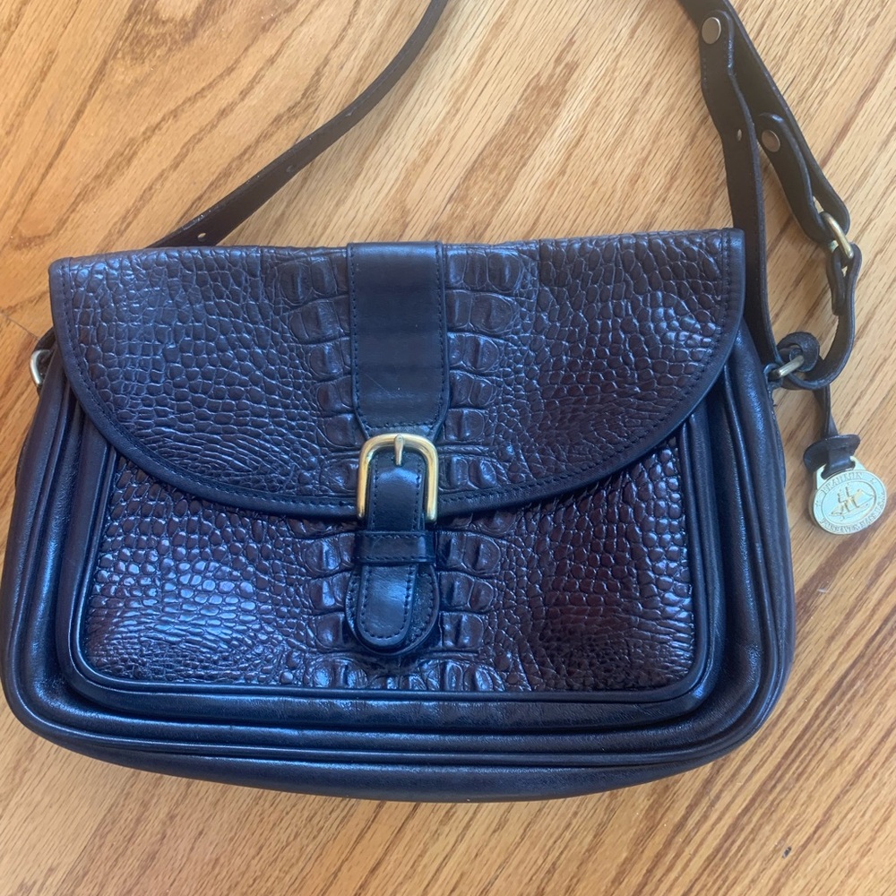 Brahmin Black Croc Embossed Leather Shoulder Bag